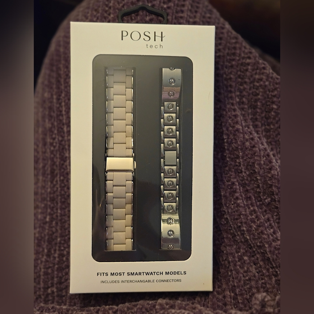 POSH TECH 2-Pack Smartwatch Bands Silver Starburst + Orla Silicone/Steel NIB